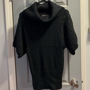 Cowl Neck Black Short-Sleeve Sweater Top